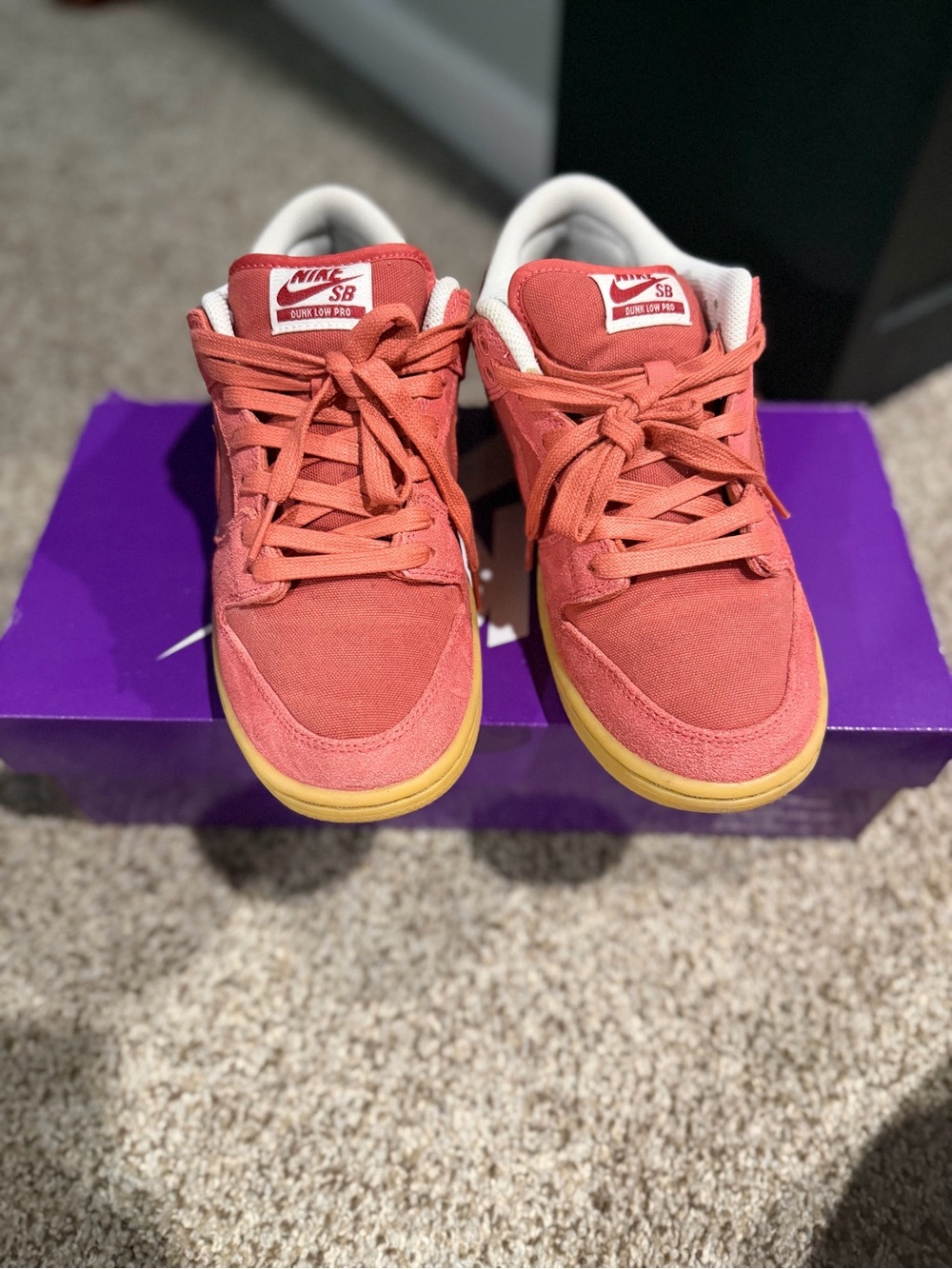 Nike Kids Suede Low-Top Sneakers in Coral and Gum - Picture 3 of 6